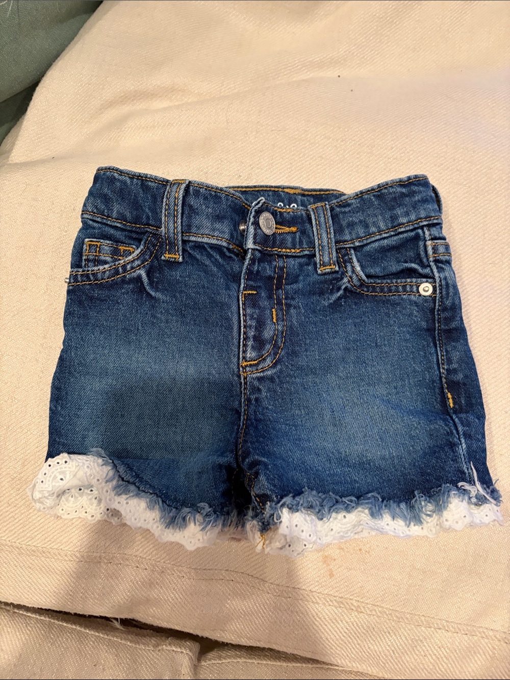 Cat & Jack Blue Denim Shorts with White Eyelet Trim